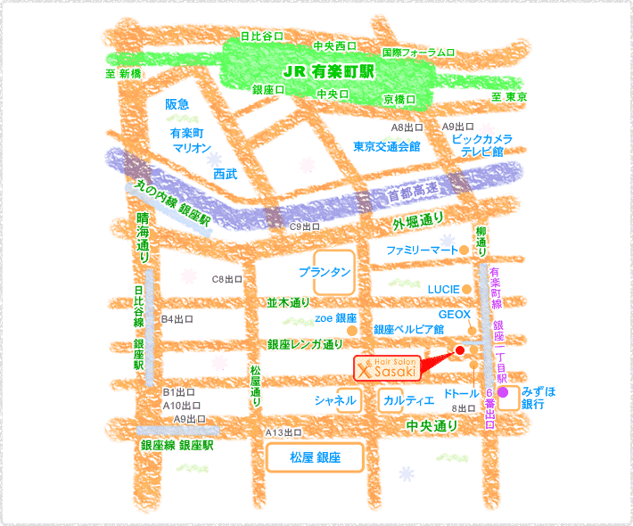 銀座のヘアサロンササキ 店舗案内地図